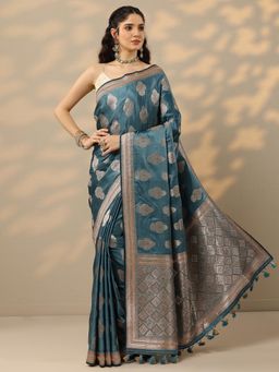 Libas - Blue Woven Design Handloom Saree with Unstitched Blouse