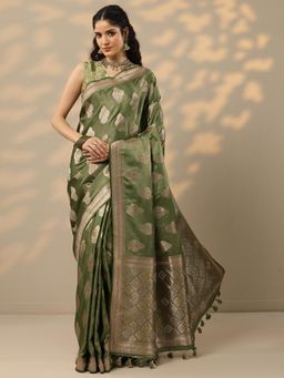 Libas - Green Woven Design Handloom Saree with Unstitched Blouse
