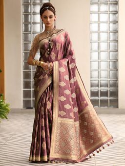 Libas - Pink Woven Design Handloom Saree with Unstitched Blouse
