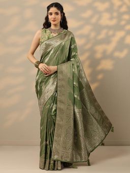 Libas - Green Woven Design Embellished Saree with Unstitched Blouse