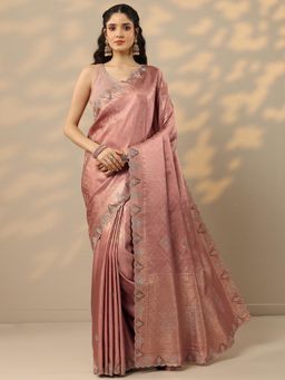 Libas - Pink Woven Design Embellished Saree with Unstitched Blouse