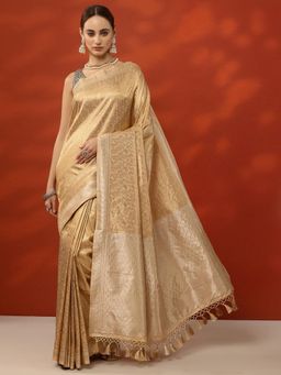 Libas - Beige Woven Design Handloom Saree with Unstitched Blouse