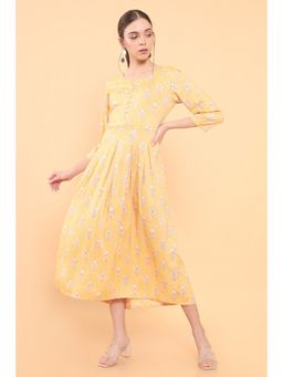 Soch - Women Yellow Rayon Printed Kurta