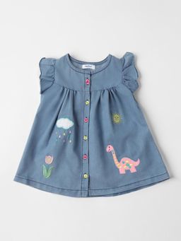 Nautinati - Girls Cotton Embroidery and Sewn On Patches Dress
