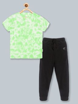 KiddoPanti - Boys Half Sleeve Tie & Dye T-Shirt with Solid Trackpants (Set of 2)