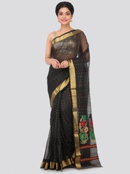 PinkLoom - Women's Cotton Silk Saree With Unstitched Blouse Piece,Black