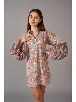 Taangerine Tiger - Tully Bell Sleeves Nude Mini Dress