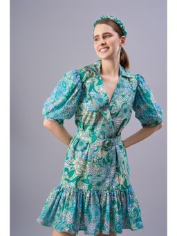 Taangerine Tiger - Remi Lapel Collar Blue Mini Dress
