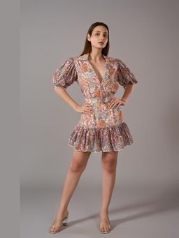 Taangerine Tiger - Remi Lapel Collar Nude Mini Dress