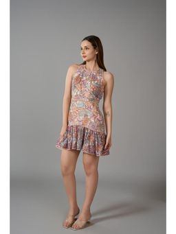 Taangerine Tiger - Florie Halter Neck Nude Mini Dress