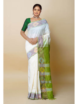 Unnati Silks - Cream Pochampally Cotton Silk Saree With Unstitched Blouse