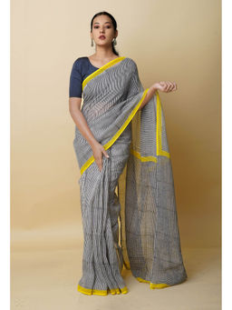 Unnati Silks - Cream Black Pure Bagru Printed Kota Cotton Saree With Unstitched Blouse
