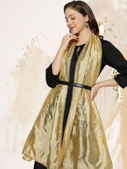 Dupatta Bazaar - Women's Gold Printed Beige Silk Dupatta