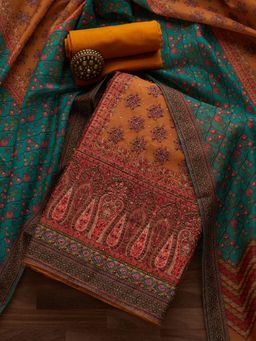 Koskii - Mustard Cutdana Art Silk Designer Unstitched Salwar Suit (Set of Three)