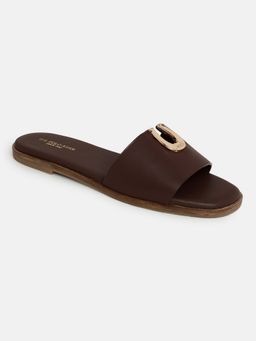 U.S. POLO ASSN. - Women Brown Solvere Flats with Gold Hardware