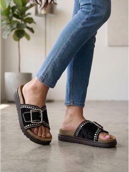 SHOE BEE - Women Black Slip On Platform Heels