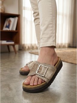SHOE BEE - Women Gold Slip On Platform Heels