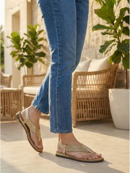 SHOE BEE - Women Gold Sleek Elasticated Sandals
