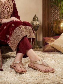 SHOE BEE - Women Gold Patterned Sandals