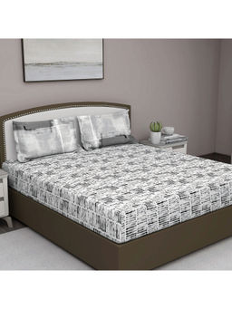 GM - Grey Abstract 210 Tc Cotton Queen Bedsheet With 2 Pillow Covers