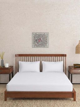 Fabindia - White Solid Woven Cotton Bed Sheet with Pillow Covers (Double)