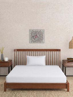 Fabindia - White Solid Woven Cotton Bed Sheet with Pillow Covers (Single)