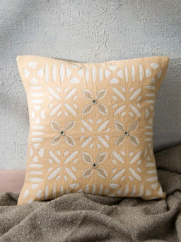 Fabindia - Beige Meera Embroidered Cotton Cushion Cover