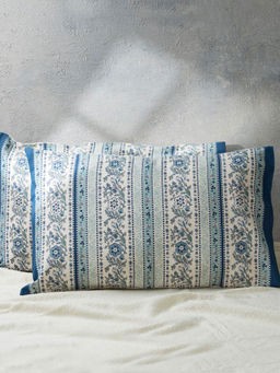 Fabindia - Blue Wabi Sabi Hand Woven Cotton Pillow Cover (45X70)