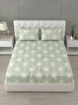 Home Affairs - 144 TC Double King Cotton Olive Bedsheet With 2 Pillow Covers