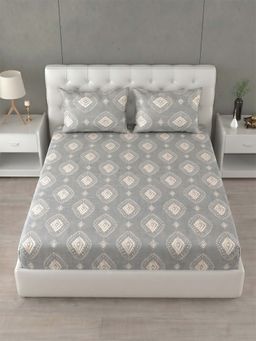 Home Affairs - 144 TC Double King Cotton Grey Bedsheet With 2 Pillow Covers