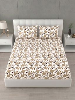 Home Affairs - 144 TC Double King Cotton Beige Bedsheet With 2 Pillow Covers