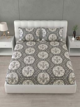 Home Affairs - 144 TC Double King Cotton Grey Bedsheet With 2 Pillow Covers