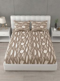 Home Affairs - 144 TC Double King Cotton Brown Bedsheet With 2 Pillow Covers
