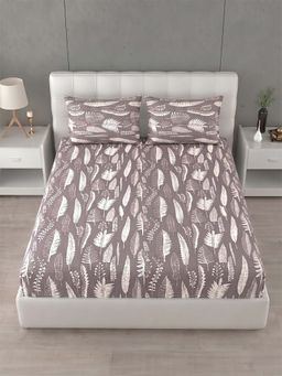 Home Affairs - 144 TC Double King Cotton Grey Bedsheet With 2 Pillow Covers