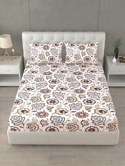 Home Affairs - 144 TC Super King Cotton Brown Bedsheet With 2 Pillow Covers