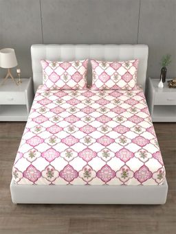 Home Affairs - 144 TC Super King Cotton Pink Bedsheet With 2 Pillow Covers
