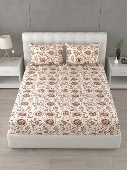 Home Affairs - 144 TC Super King Cotton Brown Bedsheet With 2 Pillow Covers