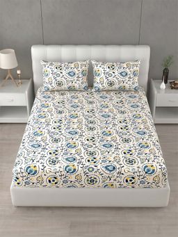 Home Affairs - 144 TC Super King Cotton Off White Bedsheet With 2 Pillow Covers