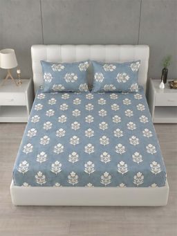 Home Affairs - 144 TC Super King Cotton Grey Bedsheet With 2 Pillow Covers