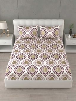 Home Affairs - 144 TC Double King Cotton Cream Bedsheet With 2 Pillow Covers