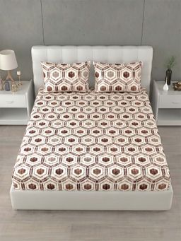 Home Affairs - 144 TC Super King Cotton Off White Bedsheet With 2 Pillow Covers