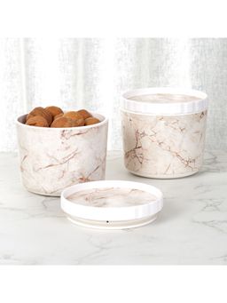 HomeTown - Elegant Melamine Golden Touch AirTight Jar Set of 2 in Off-White