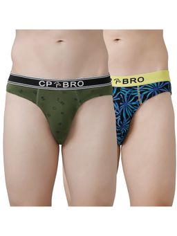 CP BRO - Printed Briefs with Exposed Waistband Value - Olive Green & Blue Leaf (Pack of 2)