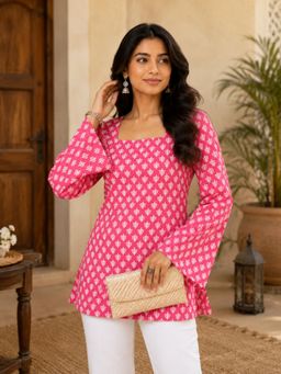 WineRed - Women Pink Printed Corset Style Kurti