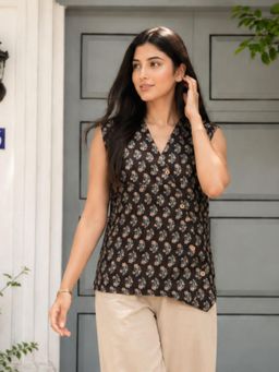 KAFTANIZE - Brown Floral Printed Short Kurti