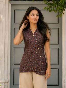 KAFTANIZE - Brown Floral Printed Short Kurti