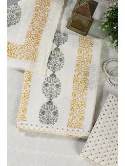 MEENA BAZAAR Since 1970 - Women White Printed Unstitched Kurta with Pant and Dupatta