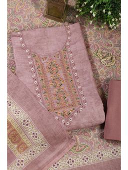MEENA BAZAAR Since 1970 - Peach Cotton Embroidered Unstitched Kurta with Pant and Dupatta