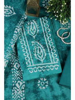 MEENA BAZAAR Since 1970 - Teal Shibori Printed Unstitched Kurta with Pant and Dupatta