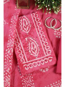 MEENA BAZAAR Since 1970 - Dark Pink Shibori Printed Unstitched Kurta with Pant and Dupatta